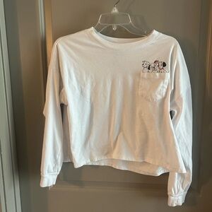 White Long-Sleeve Pocket Tee with 101 Dalmatians Graphic